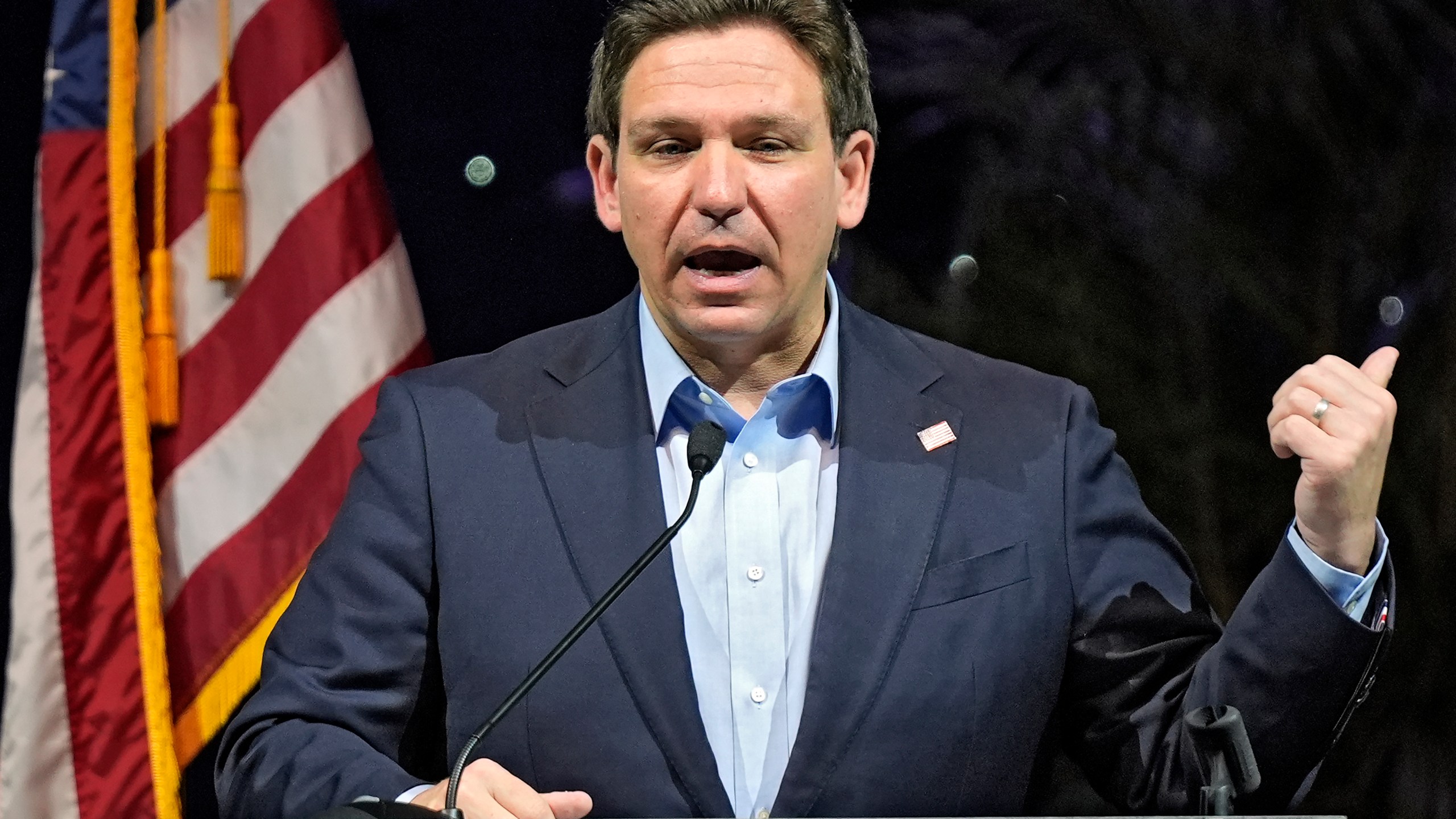 FILE - Florida Gov. Ron DeSantis speaks at the Governor's Day luncheon, Feb. 8, 2024, in Tampa, Fla. DeSantis is planning to raise money for former President Donald Trump in his home state as well as Texas and possibly other large states in the coming weeks. The planning was disclosed by people with knowledge of the plans taking shape who spoke on the condition of anonymity because the details have not been set. (AP Photo/Chris O'Meara, File)