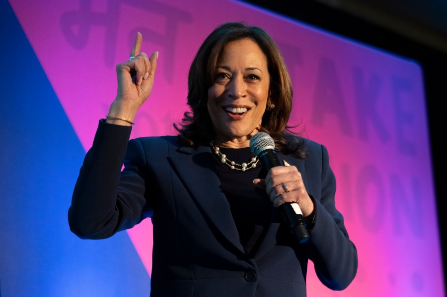 FILE - Vice President Kamala Harris speaks to the Indian American Impact Project's Annual Summit, May 15, 2024, in Washington. The Biden campaign says Vice President Kamala Harris has accepted an invitation from CBS News to debate former President Donald Trump’s vice presidential pick this summer. Trump is expected to pick a running mate shortly before the Republican National Convention begins in Milwaukee on July 15. (AP Photo/Jacquelyn Martin, File)