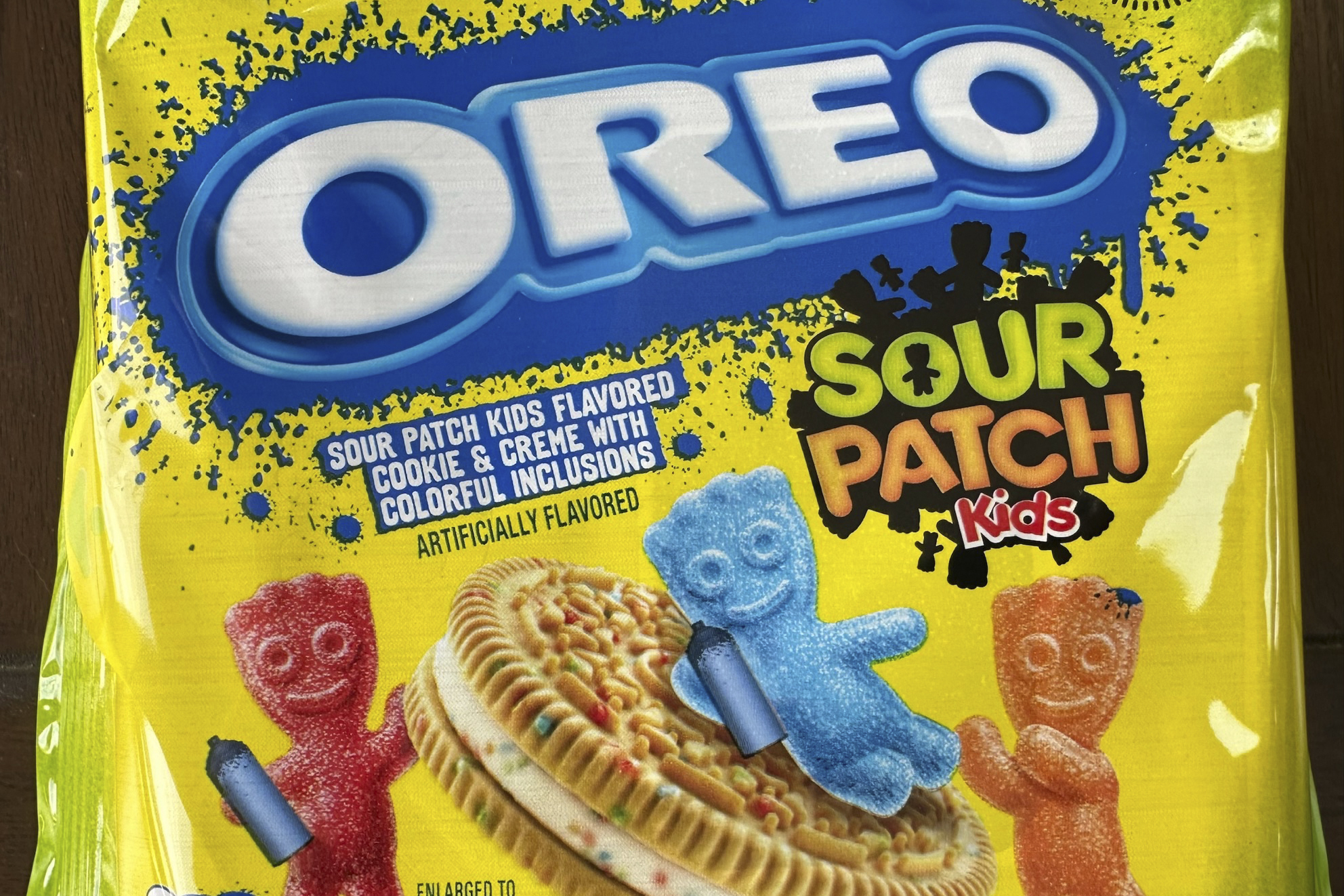 A package of Oreo Sour Patch Kids cookies is shown on Monday, May 23, 2024, in Ann Arbor, Mich. Surprising flavor combinations – including Sour Patch Kids Oreos -- are showing up more frequently in grocery stores and restaurant chains. (AP Photo/Dee-Ann Durbin)