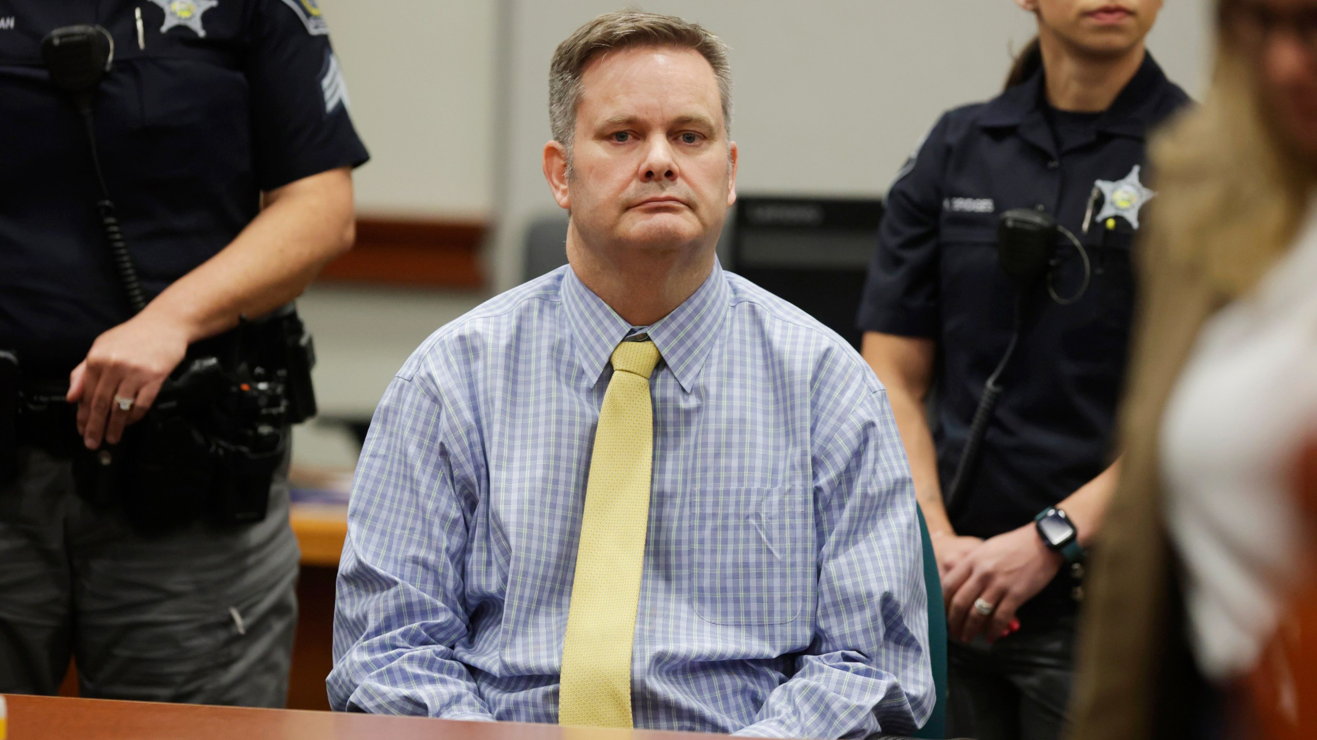 FILE - Chad Daybell sits at the defense table after the jury's verdict in his murder trial was read at the Ada County Courthouse in Boise, Idaho, on Thursday, May 30, 2024. Daybell has been sentenced to death for murder of wife and girlfriend’s 2 youngest children on Saturday, June 1. (AP Photo/Kyle Green, Pool)