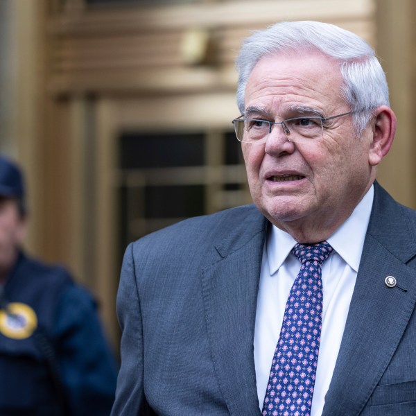 FILE - Sen. Bob Menendez, D-N.J., leaves the Manhattan federal court after the second day of jury selection in his trial, Tuesday, May, 14, 2024, in New York. New Jersey Democrats and Republicans decide their parties’ standard-bearers for the Senate amid the federal corruption trial in New York of Menendez, along with candidates for the presidency and House. (AP Photo/Stefan Jeremiah, File)