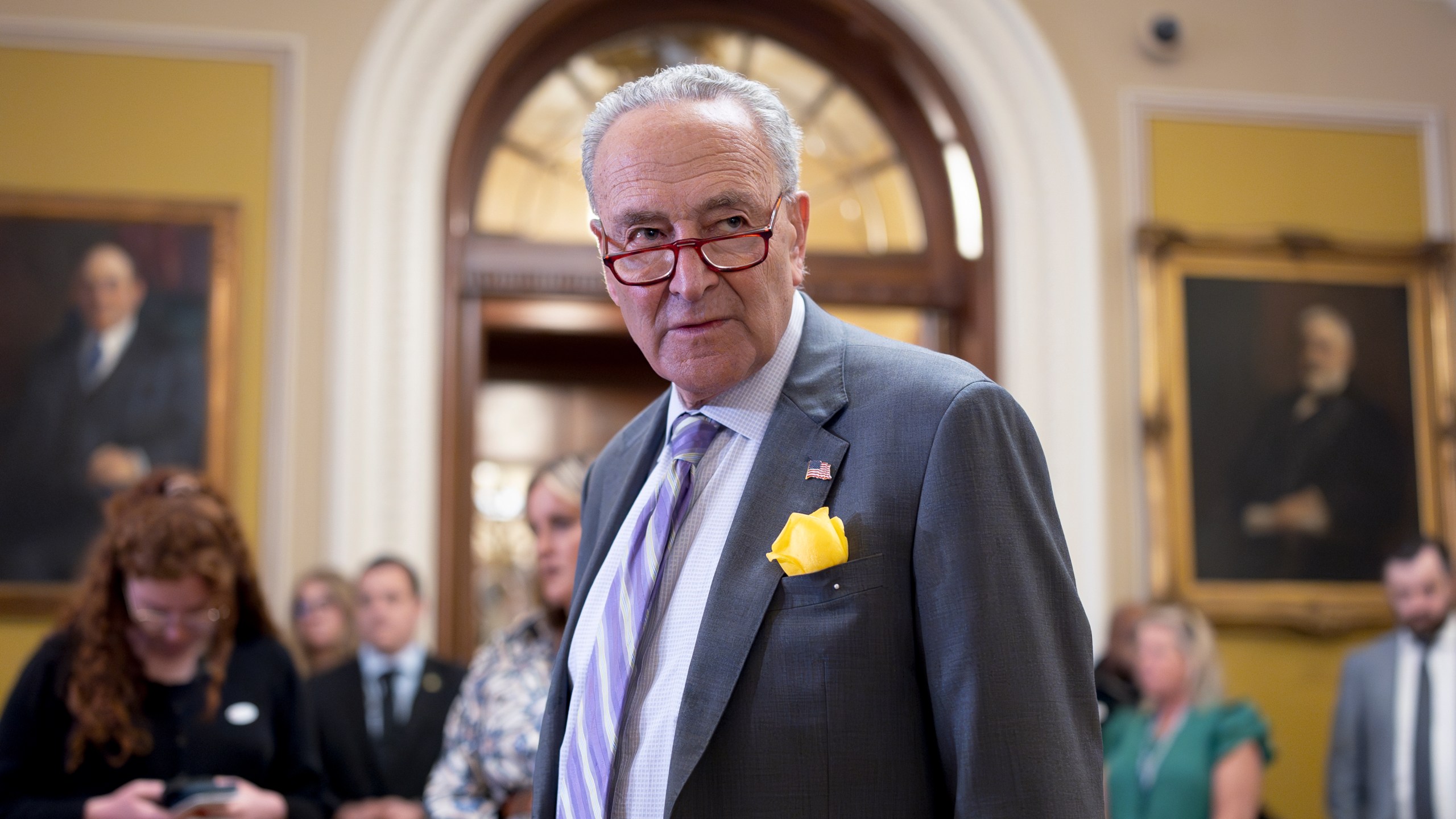 FILE - Senate Majority Leader Chuck Schumer, D-N.Y., pauses before talking with reporters after a meeting with fellow Democrats, at the Capitol in Washington, Tuesday, June 4, 2024. Senate Democrats are holding a vote to move forward with legislation designed to protect women’s access to contraception. The test vote on Wednesday comes as the Senate has abandoned hopes for doing serious bipartisan legislation before the election and as Senate Majority Leader Chuck Schumer and Democrats are trying to instead spotlight issues that they believe can help them win the presidency and keep the Senate in November. (AP Photo/J. Scott Applewhite, File)