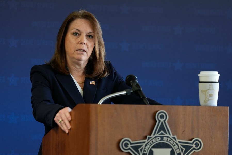 U.S. Secret Service Director Kimberly Cheatle speaks during a Republican National Convention security news conference Thursday, June 6, 2024, in Milwaukee. (AP Photo/Morry Gash)