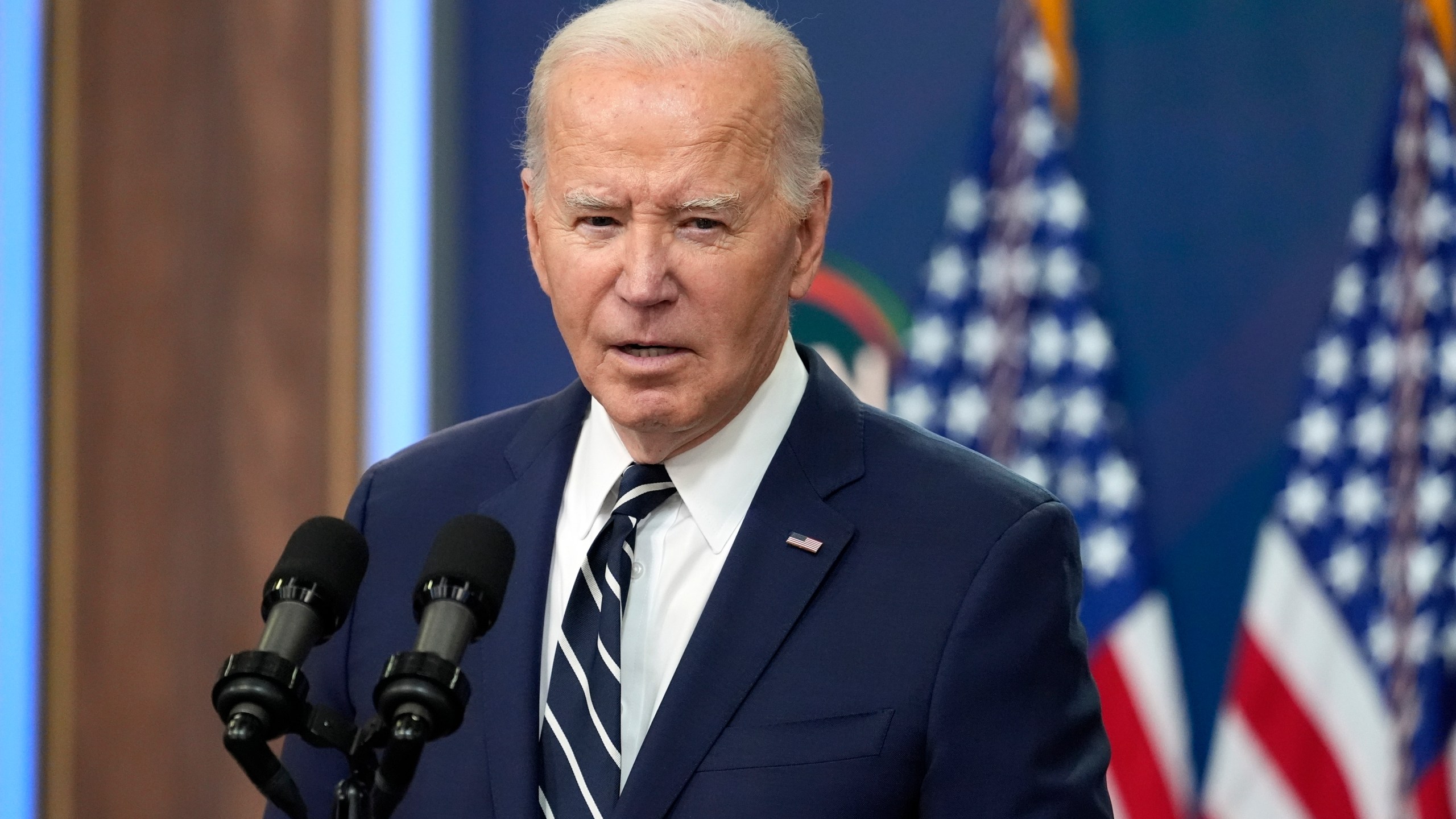 FILE - President Joe Biden speaks on April 12, 2024, in Washington. Top Biden administration officials have stepped up their outreach to CEOs and other corporate leaders to ask about what they need. The effort encroaches on the business community terrain that former President Donald Trump considers to be his home turf. (AP Photo/Alex Brandon, File)