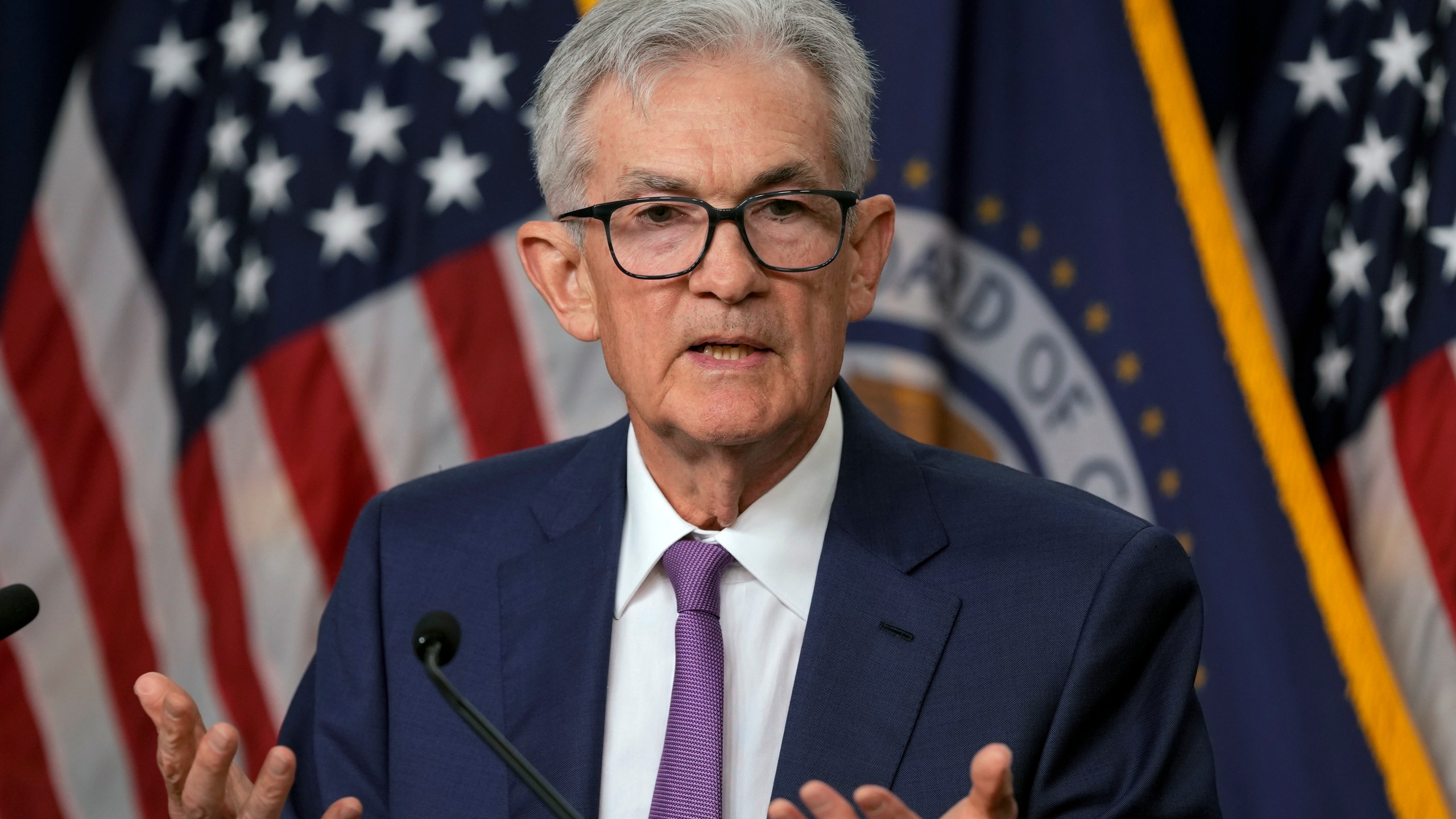 FILE - Federal Reserve Board Chair Jerome Powell speaks during a news conference at the Federal Reserve in Washington, May 1, 2024. On Wednesday, June 12, 2024, the Federal Reserve will end its latest meeting by issuing a policy statement, updating its economic and interest-rate projections and holding a news conference with Powell.(AP Photo/Susan Walsh, File)