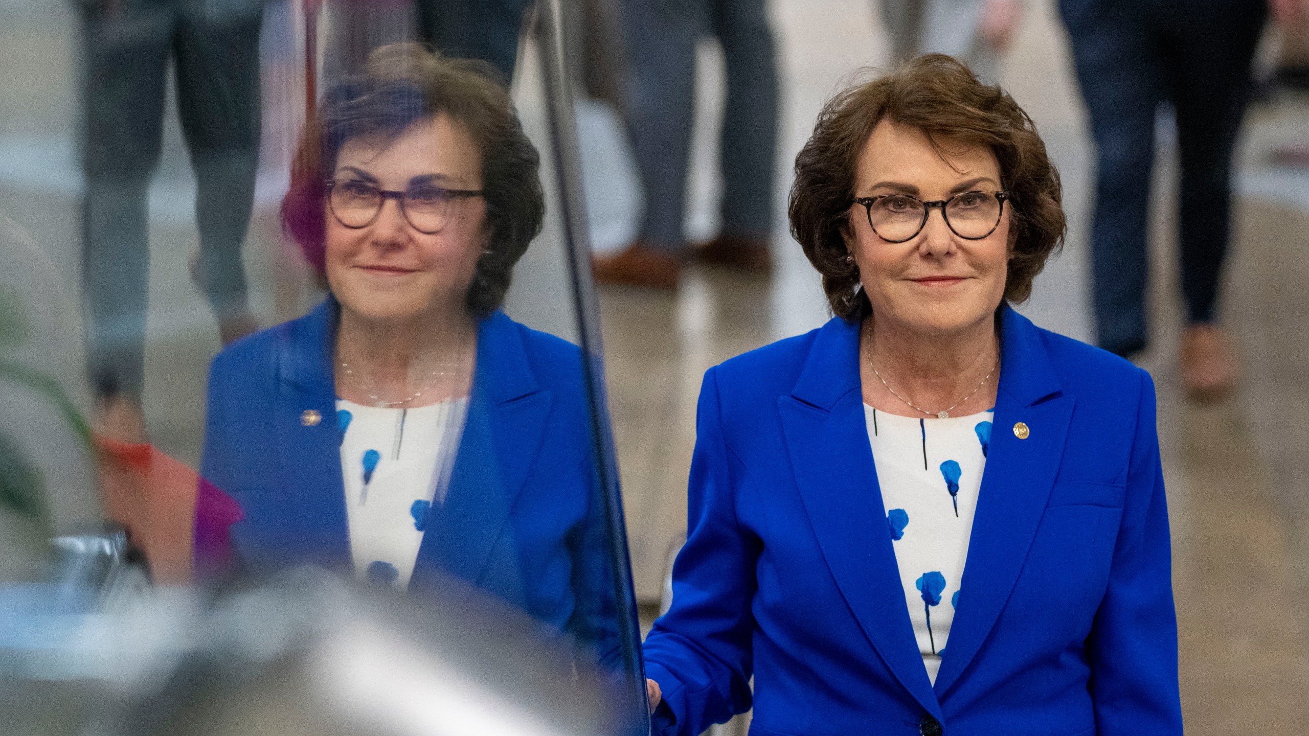 FILE - Sen. Jacky Rosen, D-Nev., rides an escalator to a vote on Capitol Hill, Sept. 6, 2023 in Washington. (AP Photo/Alex Brandon, File)