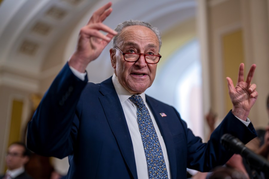 Senate Majority Leader Chuck Schumer, D-N.Y., speaks to reporters about a vote to protect rights for access to in vitro fertilization to achieve pregnancy, at the Capitol in Washington, Wednesday, June 12, 2024. (AP Photo/J. Scott Applewhite)