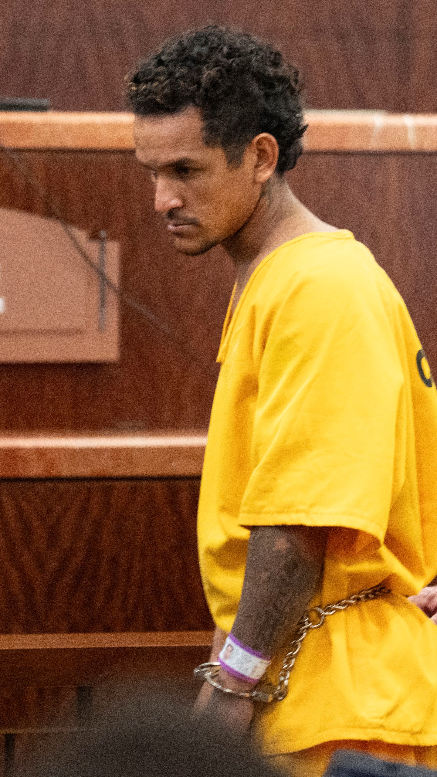 Franklin Peña, one of the two men accused of killing 12-year-old Jocelyn Nungaray, leaves the courtroom after bail was set for $10 million, Monday, June 24, 2024, in Houston. Peña and another man, Johan Jose Rangel-Martinez, are charged with capital murder over the girl's death. (Brett Coomer/Houston Chronicle via AP)