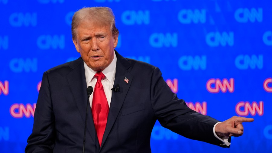 Republican presidential candidate former President Donald Trump speaks during a presidential debate hosted by CNN with President Joe Biden, Thursday, June 27, 2024, in Atlanta. (AP Photo/Gerald Herbert)