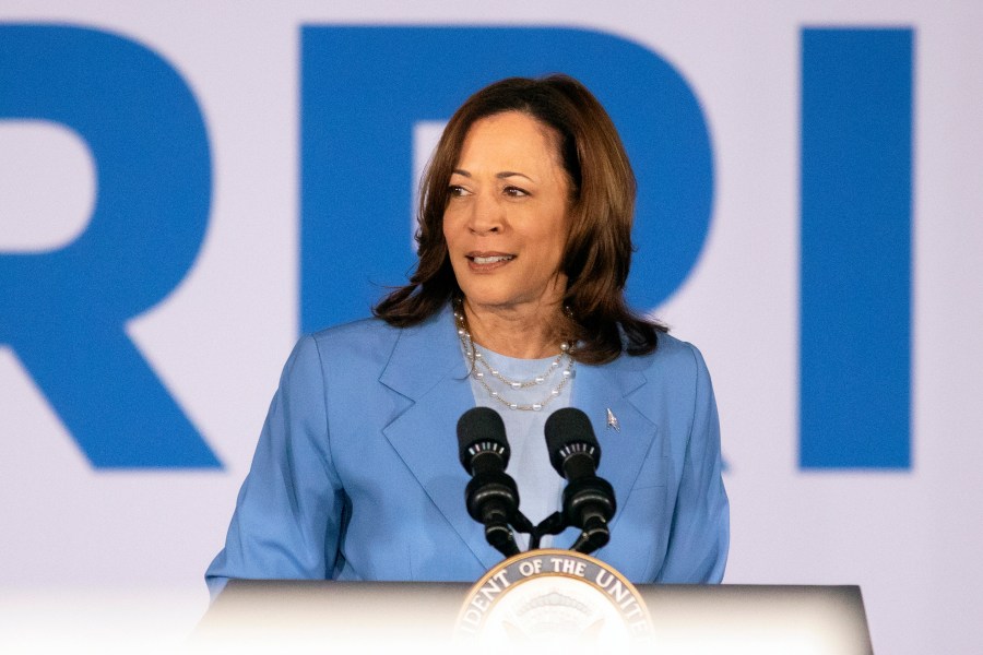 Vice President Kamala Harris speaks during a postdebate campaign rally.