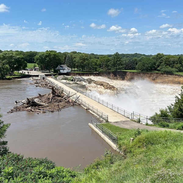 Heavy rains cause high water levels at the Rapidan Dam near Mankato, Minn., Monday, June 24, 2024.