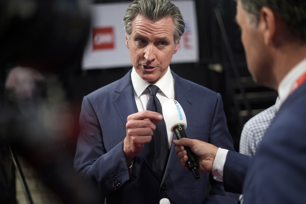 California Governor Gavin Newsom is interviewed before the first presidential debate.