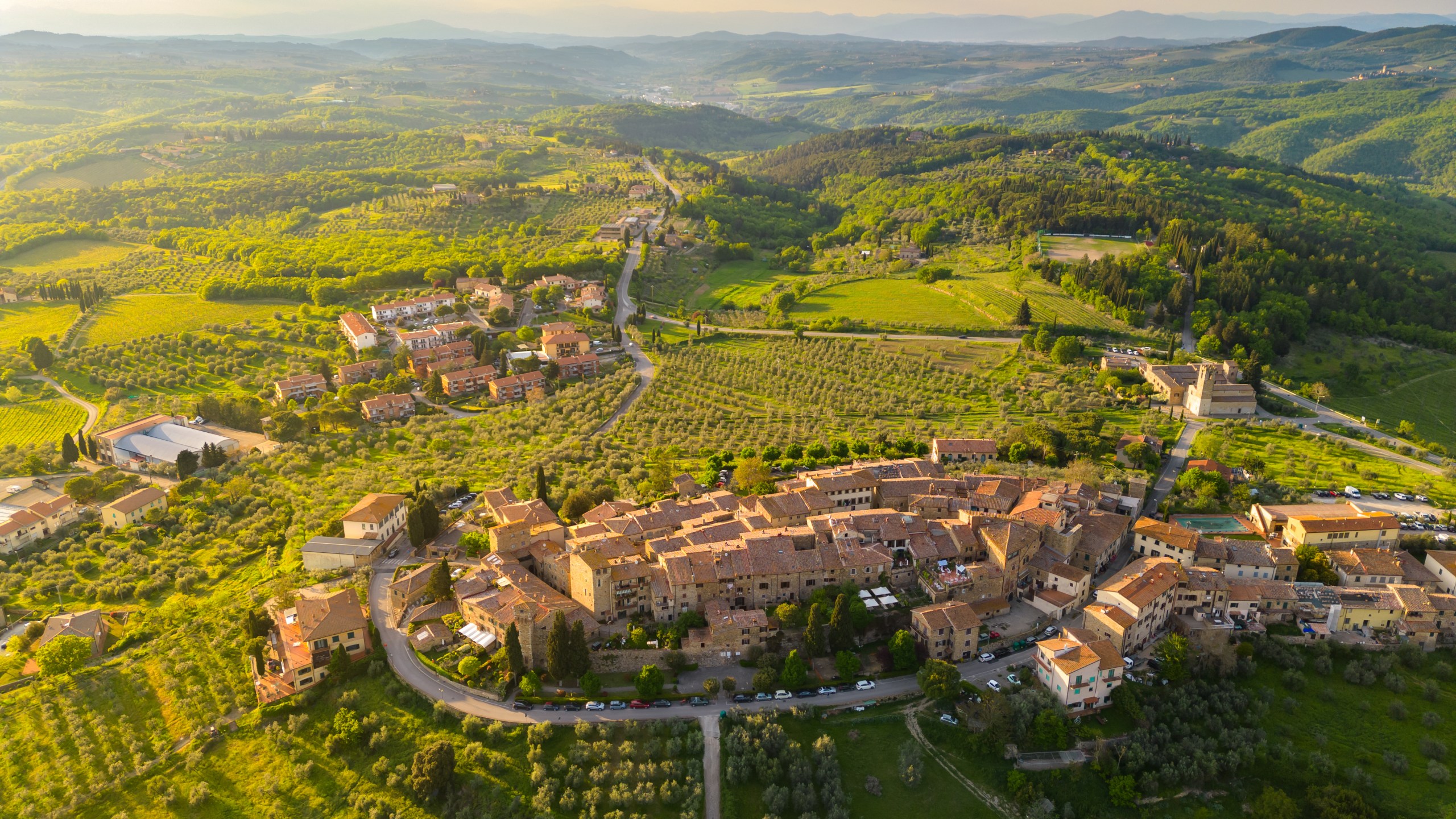 An aerial view of San Donato in Poggio, Chianti Town Tuscany