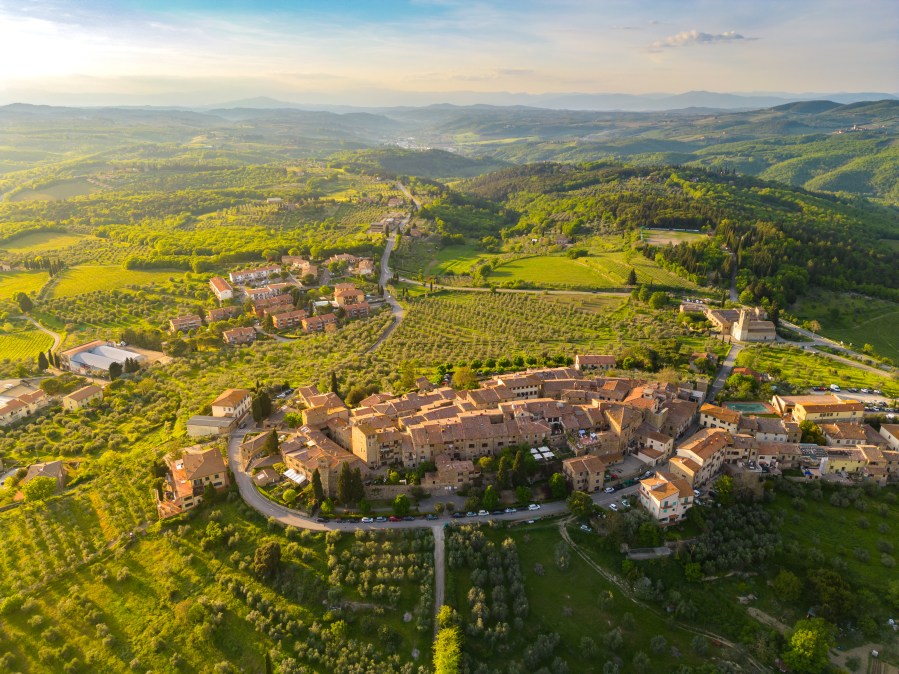 An aerial view of San Donato in Poggio, Chianti Town Tuscany