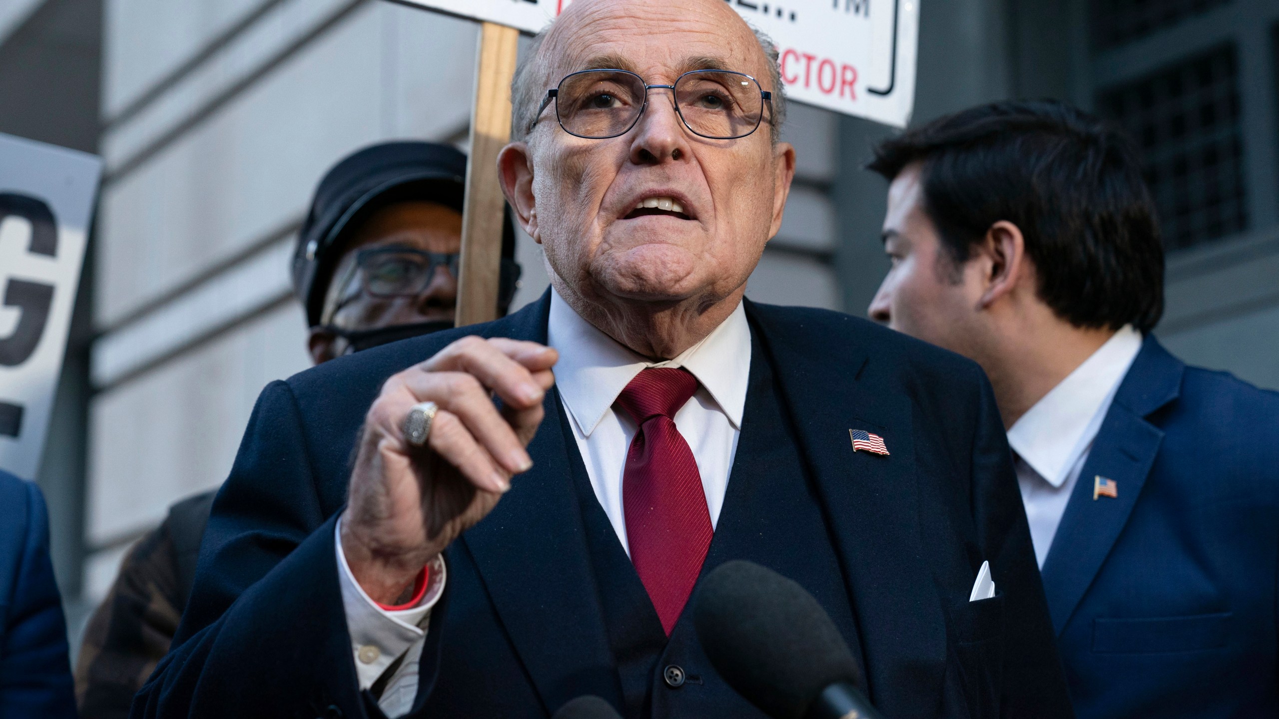 FILE - Former Mayor of New York Rudy Giuliani speaks during a news conference outside the federal courthouse in Washington, Dec. 15, 2023. Giuliani, also a former Donald Trump attorney, was processed Monday, June 10, 2024, in the criminal case over the effort to overturn Trump’s Arizona election loss to Joe Biden, the Maricopa County Sheriff's Office said. (AP Photo/Jose Luis Magana, File)