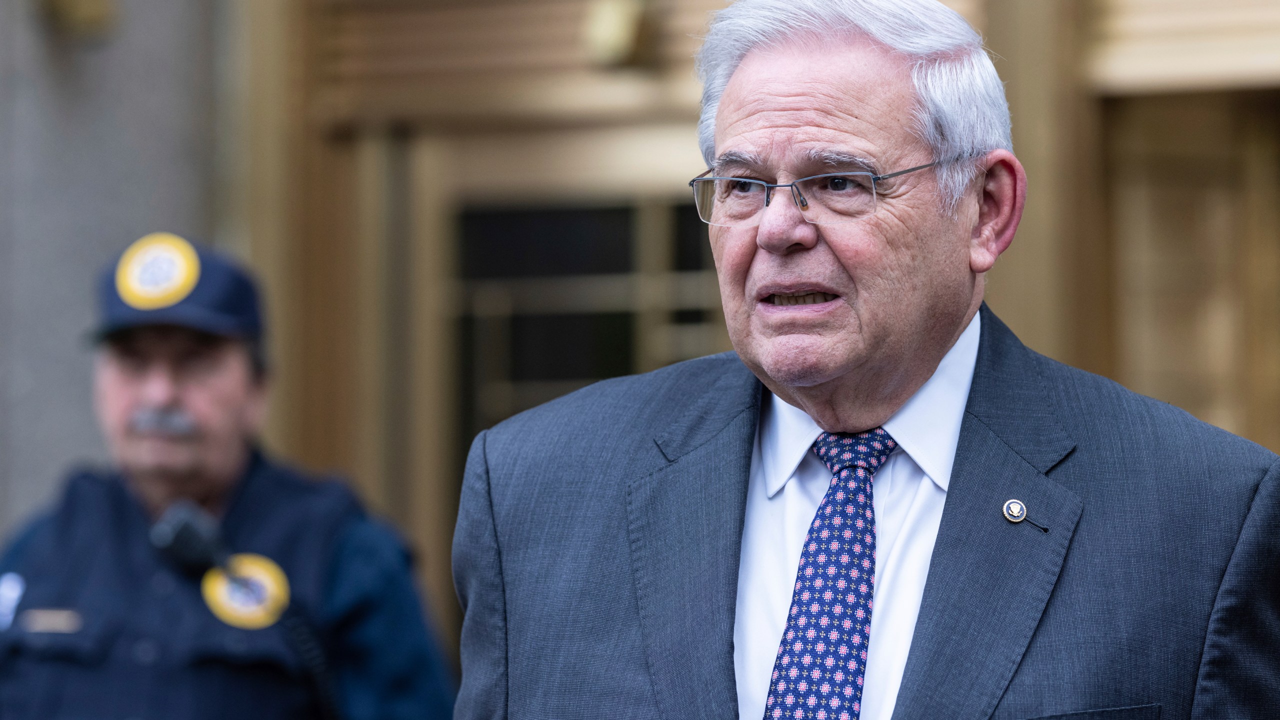 FILE - U.S. Sen. Bob Menendez, D-N.J., leaves Manhattan federal court, May, 14, 2024, in New York. (AP Photo/Stefan Jeremiah, File)