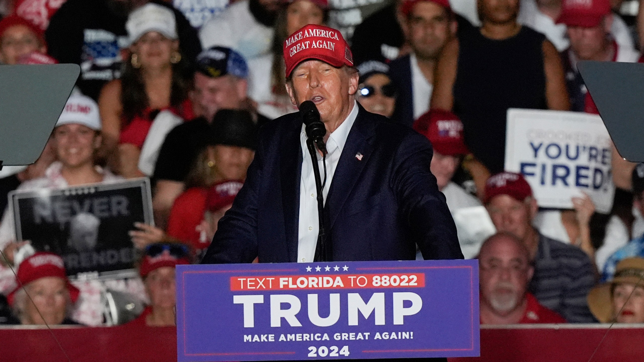 Republican presidential candidate former President Donald Trump speaks at a campaign rally at Trump National Doral Miami, Tuesday, July 9, 2024, in Doral, Fla. (AP Photo/Marta Lavandier)