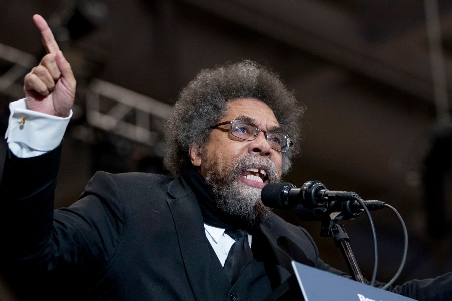 FILE - Harvard Professor Cornel West speaks at a campaign rally for Democratic presidential candidate Sen. Bernie Sanders, I-Vt., at the Whittemore Center Arena at the University of New Hampshire, Feb. 10, 2020, in Durham, N.H. Georgia Democrats are challenging efforts to place West and three other candidates on the state's presidential ballots, part of a nationwide effort to block candidates who could siphon votes from incumbent President Joe Biden. (AP Photo/Andrew Harnik, File)