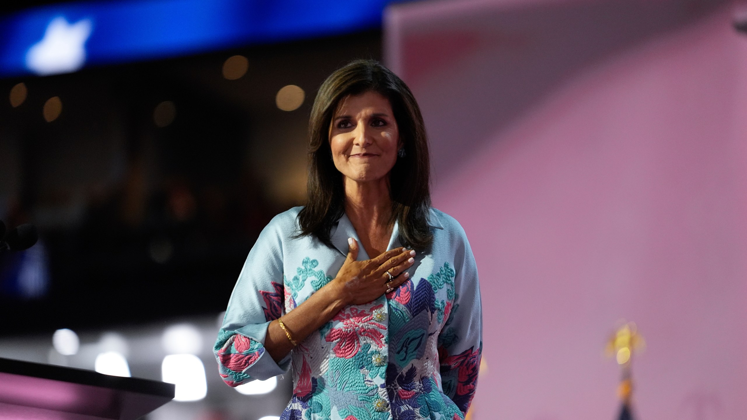 Former U.N. Ambassador Nikki Haley speaks during the Republican National Convention Tuesday, July 16, 2024, in Milwaukee. (AP Photo/Paul Sancya)