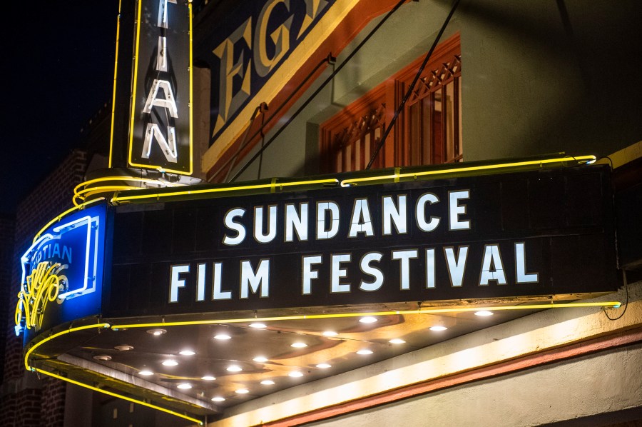 FILE - The marquee of the Egyptian Theatre appears during the Sundance Film Festival, Jan. 28, 2020, in Park City, Utah. (Photo by Arthur Mola/Invision/AP, File)