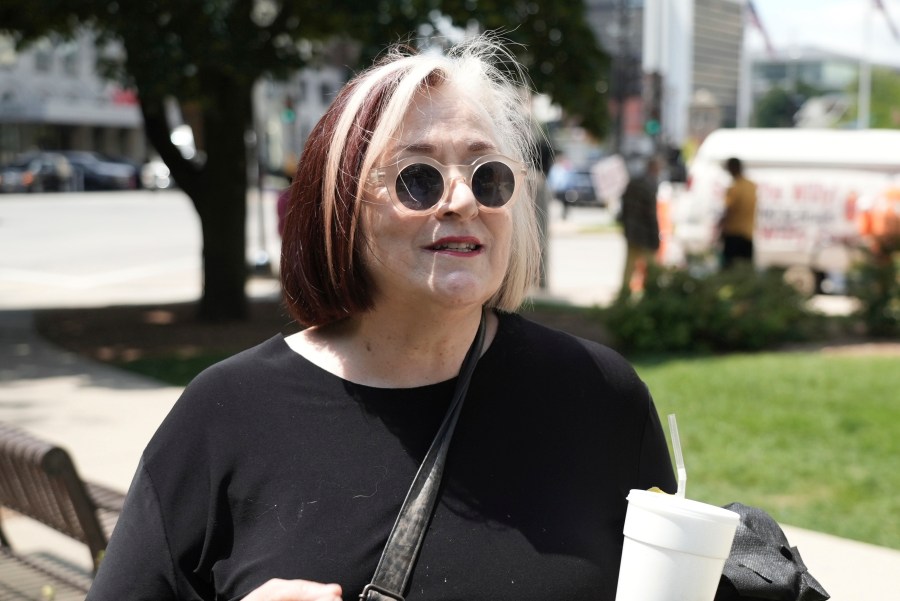 Milwaukee resident Jill McCurdy, who identifies as a Democrat, said restaurant owners she knows have not seen the boost in business she hoped the Republican National Convention would bring the city, Thursday, July 18, 2024, in Milwaukee. (AP Photo/Mark Vancleave)