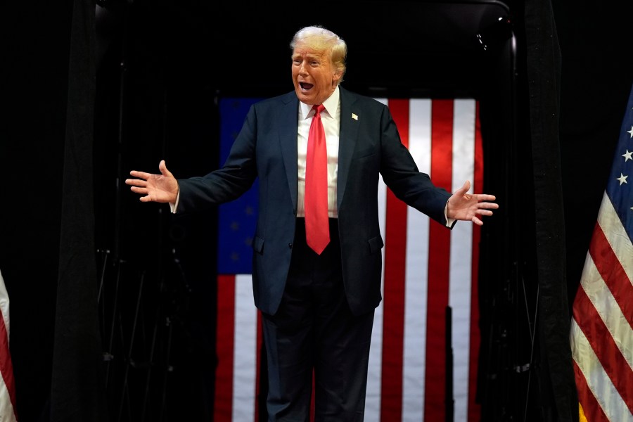 Republican presidential candidate former President Donald Trump arrives at a campaign rally, Saturday, July 20, 2024, in Grand Rapids, Mich. (AP Photo/Evan Vucci)