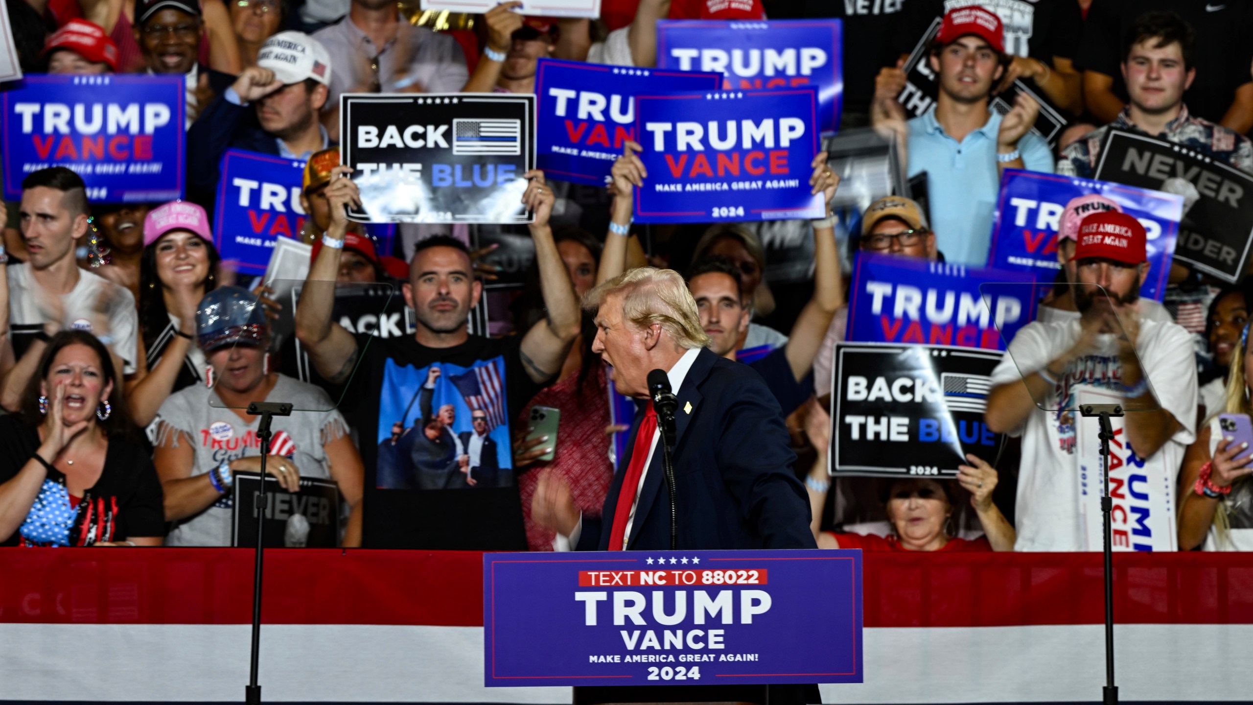 Republican presidential candidate former President Donald Trump speaks at a campaign rally in Charlotte, N.C., Wednesday, July 24, 2024. (AP Photo/Matt Kelley)