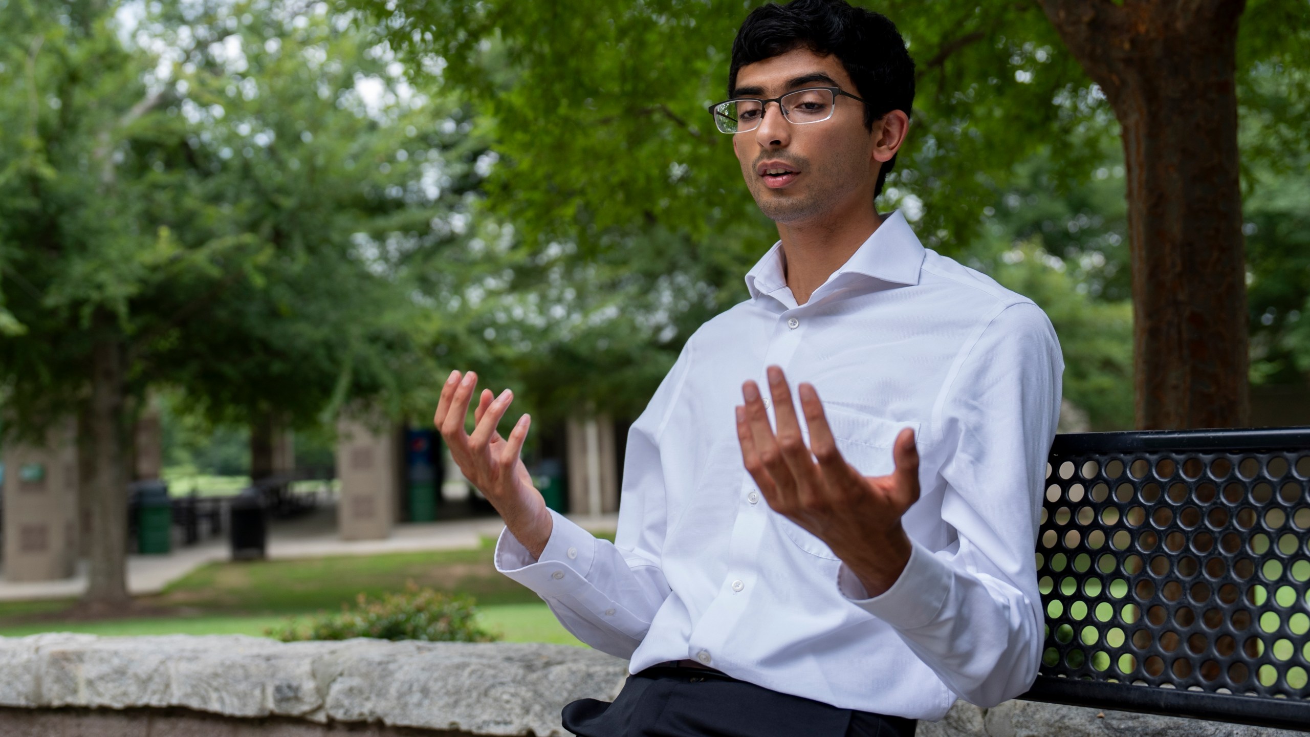 Indian-American Democrat Ashwin Ramaswami, who is currently running for a Georgia state Senate in District 48 against Republican incumbent Shawn Still, speaks during an interview with the Associated Press, Tuesday, July 23, 2024, in Cumming, Ga. (AP Photo/Stephanie Scarbrough)