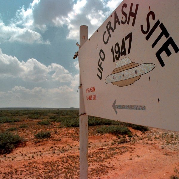 A sign near the alleged Roswell UFO crash site.