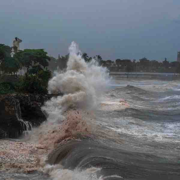 Waves from Hurricane Beryl hit the seawall in the Dominican Republic.