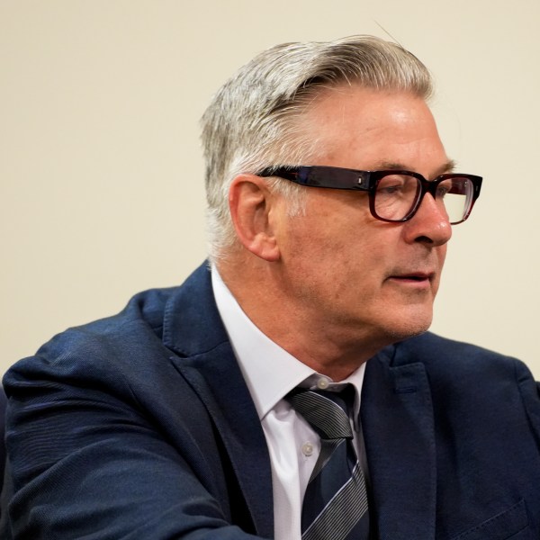 Alec Baldwin sits in court during his trial.