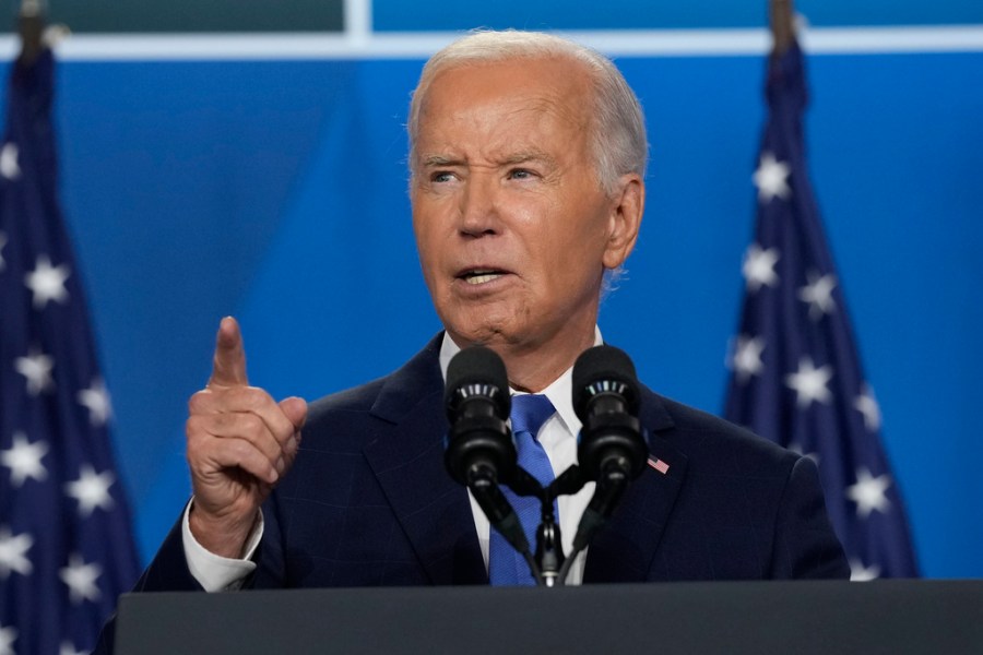 President Joe Biden speaks at a news conference following the NATO Summit in Washington.