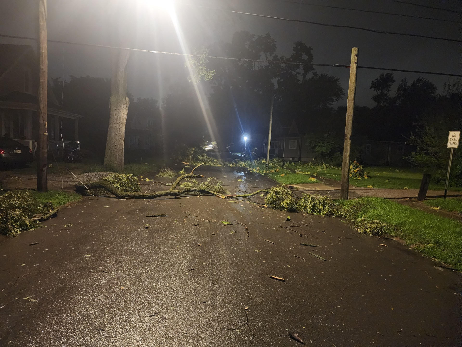 Damage on Burgess St. Marys Avenue in Fort Wayne, Indiana, after severe storms tore through the area on July 15, 2024.