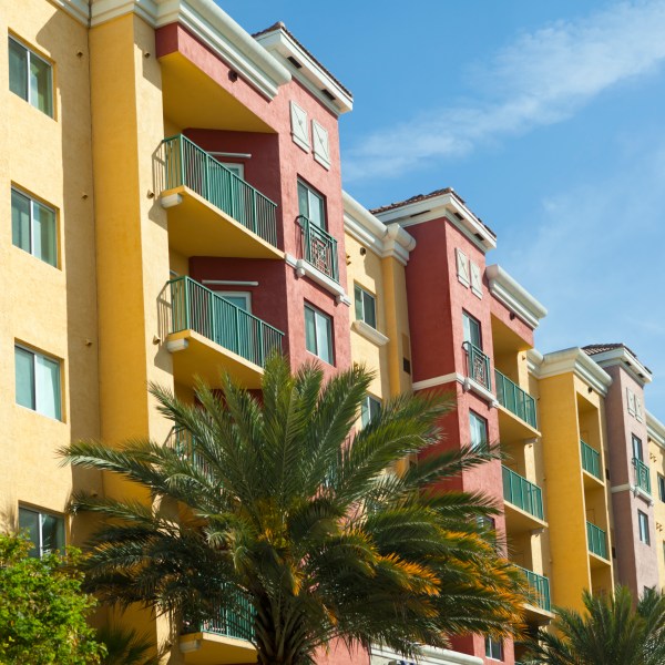 A colorful apartment building in Florida