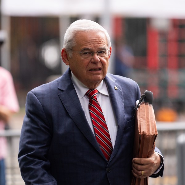 Sen. Bob Menendez arrives for his federal bribery case in Manhattan federal court on July 12, 2024, in New York City.