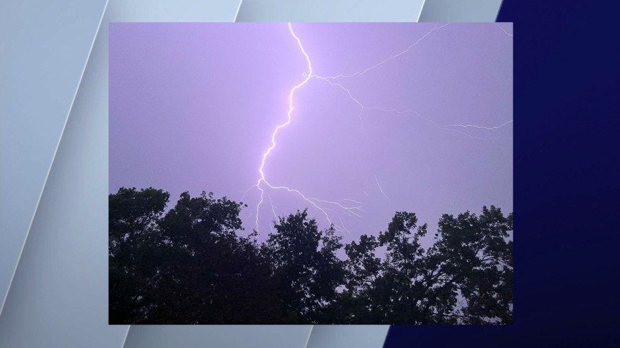 Large bolts of lightning piercing the sky in Shorewood, Illinois, were caught on camera on July 15, 2024 as storms rolled through the Chicagoland area.