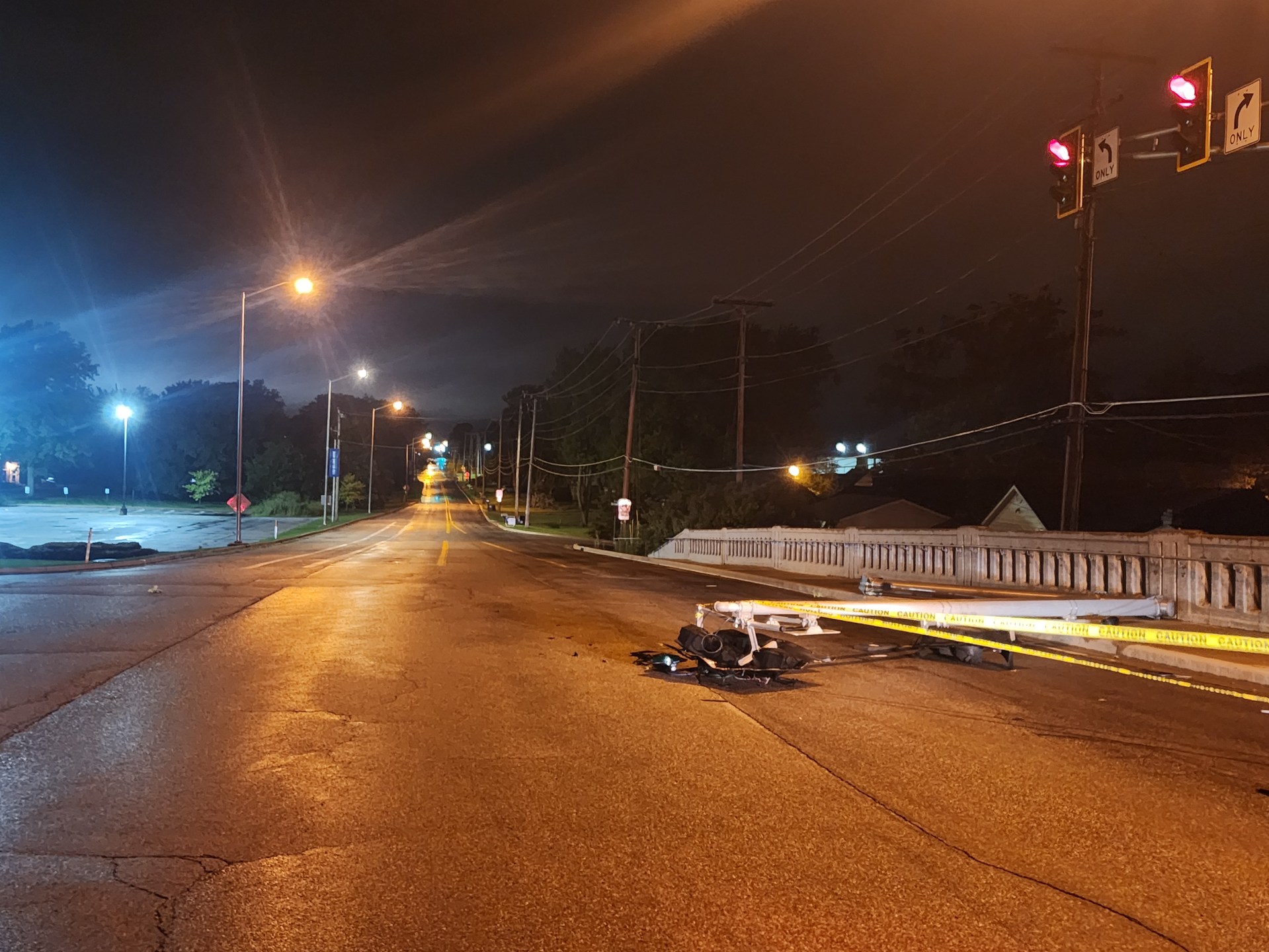 Pole down on Leesburg Road in Fort Wayne, Indiana, after severe storms tore through the area on July 15, 2024.