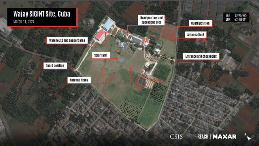 Satellite image of Wajay SIGINT Site, Cuba on March 11, 2024. (Credit: CSIS/Hidden Reach/Maxar 2024)