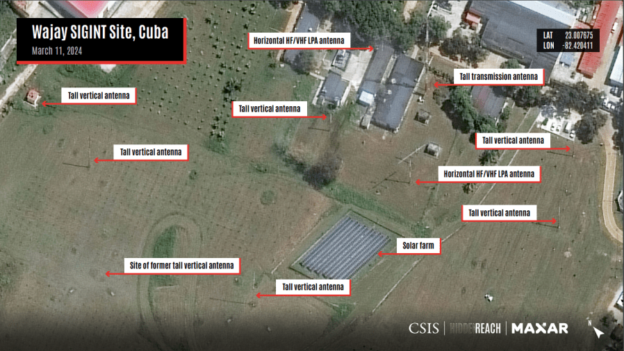 Satellite image of Wajay SIGINT Site, Cuba on March 11, 2024. (Credit: CSIS/Hidden Reach/Maxar 2024)