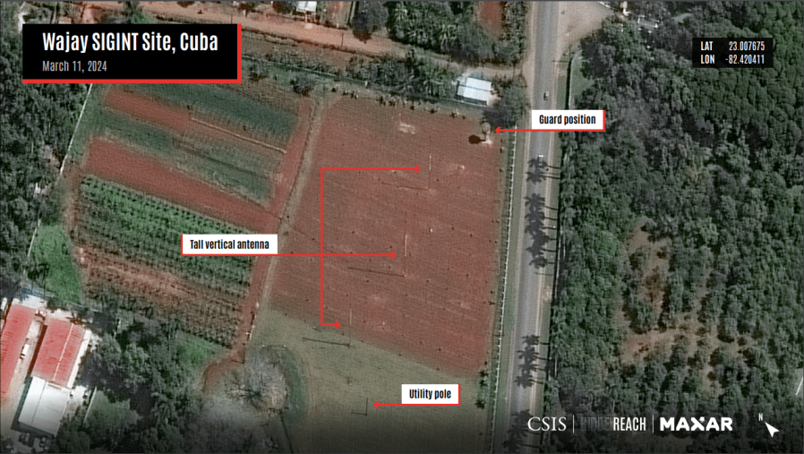 Satellite image of Wajay SIGINT Site, Cuba on March 11, 2024. (Credit: CSIS/Hidden Reach/Maxar 2024)