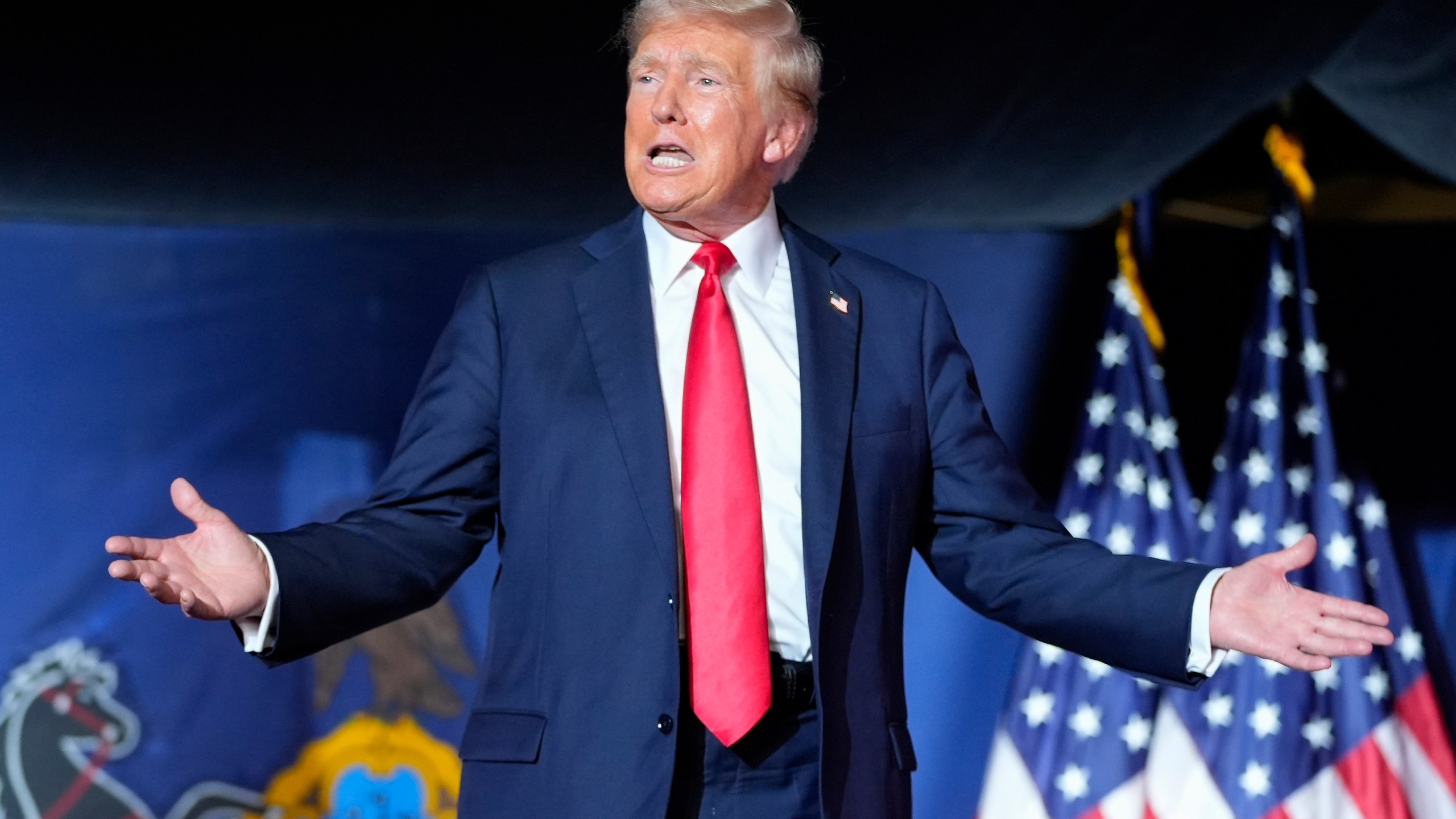 FILE - Republican presidential candidate former President Donald Trump arrives to speak at a campaign rally, July 31, 2024, in Harrisburg, Pa. Trump's false attacks on Vice President Kamala Harris' Black identity have worried top Republicans that Trump may lose a campaign they still see as favorable for him. They say he should focus solely on the economy and immigration. (AP Photo/Alex Brandon, File)