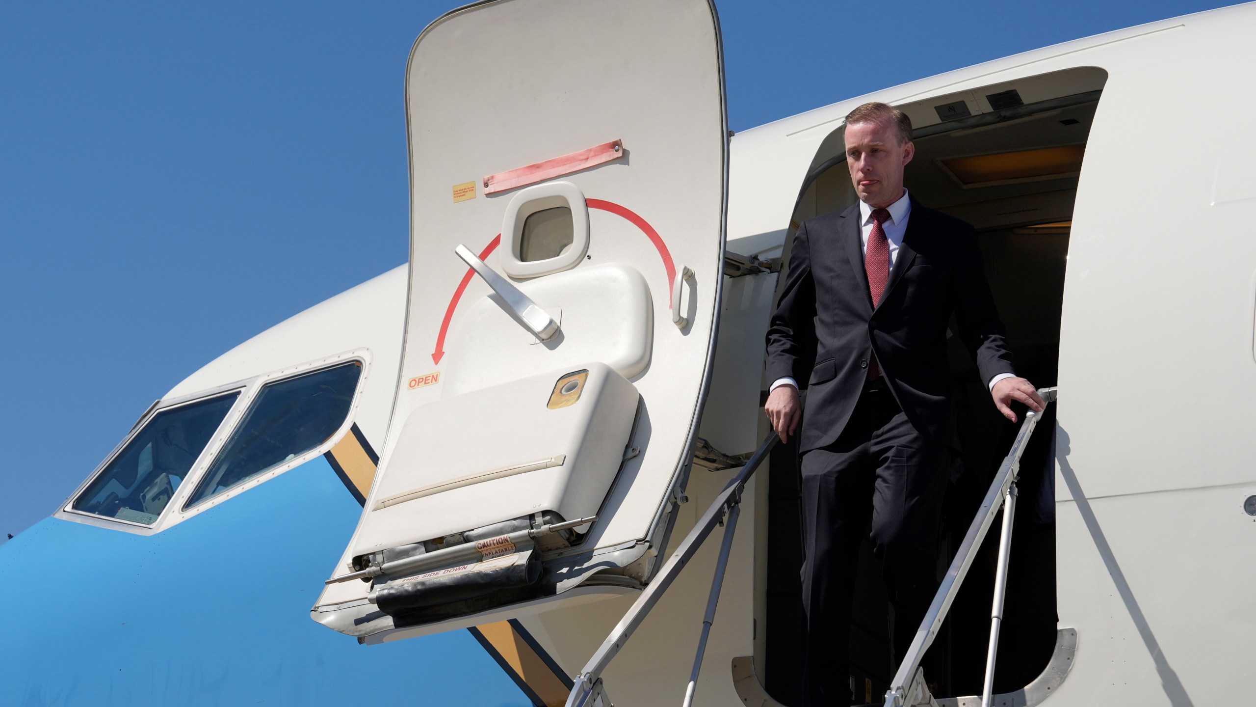 White House national security adviser Jake Sullivan arrives at the VIP terminal of the Beijing Capital International Airport in Beijing, Tuesday, Aug. 27, 2024. (AP Photo/Ng Han Guan Pool)