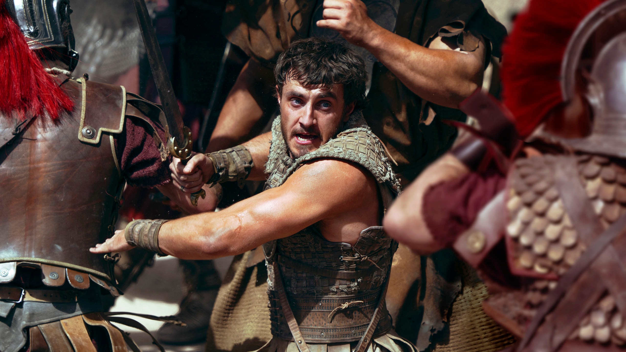 This image released by Paramount Pictures shows Paul Mescal in a scene from "Gladiator II." (Aidan Monaghan/Paramount Pictures via AP)