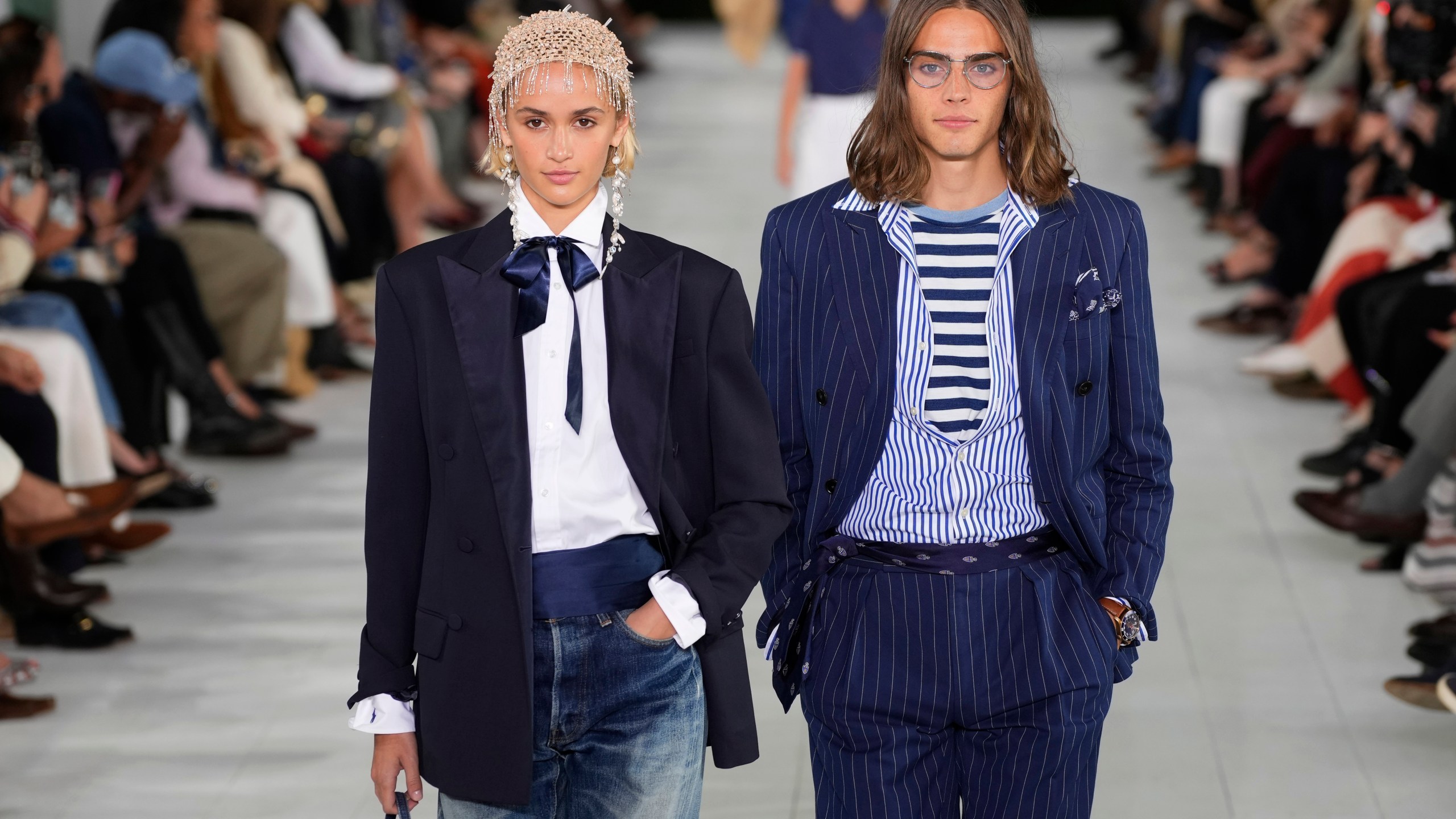 Models walks the runway during the Ralph Lauren Spring/Summer 2025 fashion show as part of New York Fashion Week on Thursday, Sept. 5, 2024, at Khalily Stables in Bridgehampton, N.Y. (Photo by Charles Sykes/Invision/AP)