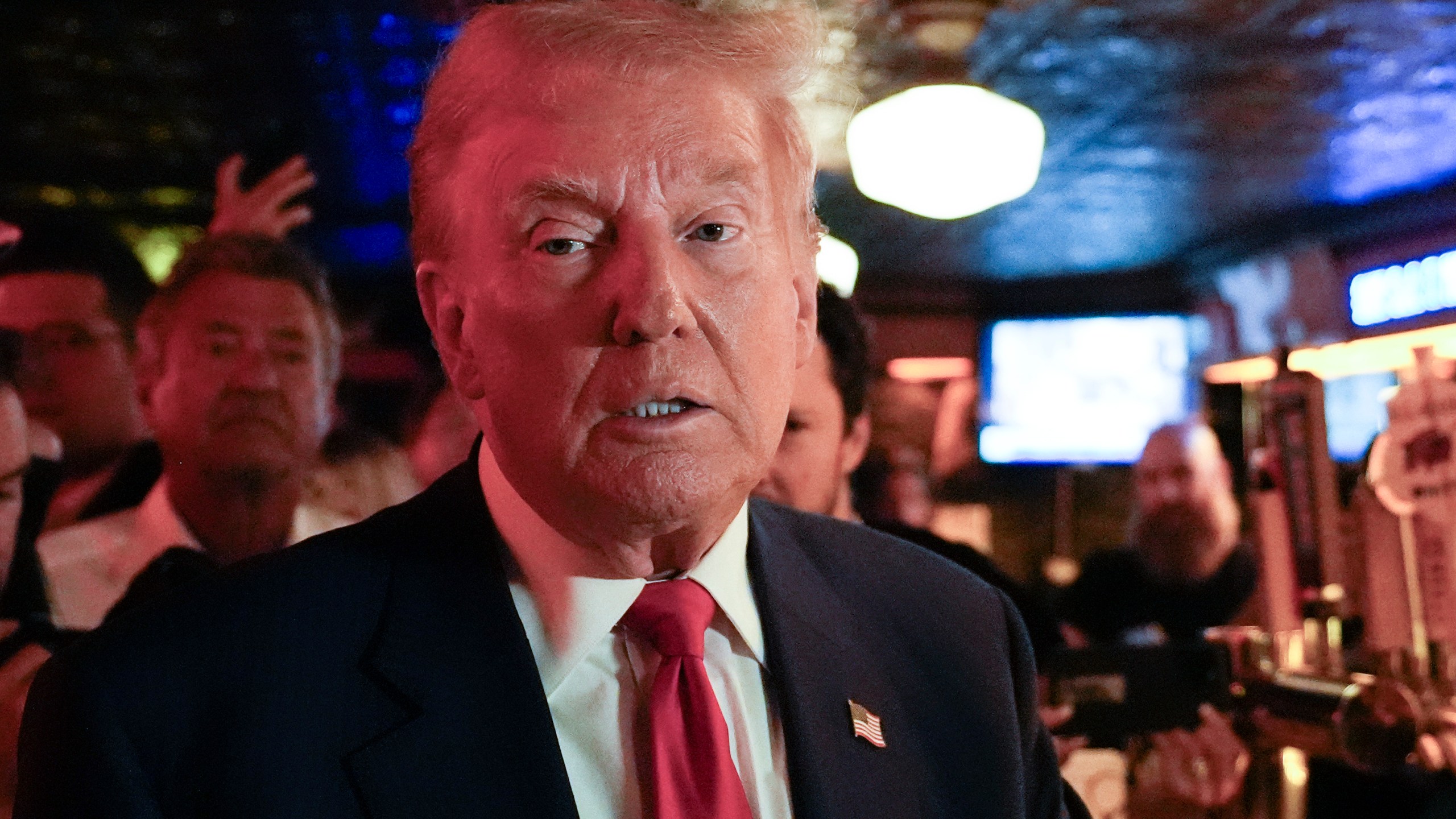 Republican presidential nominee former President Donald Trump makes a campaign stop at Pubkey Bar and Media House, Wednesday, Sept.18, 2024, in New York. (AP Photo/Alex Brandon)