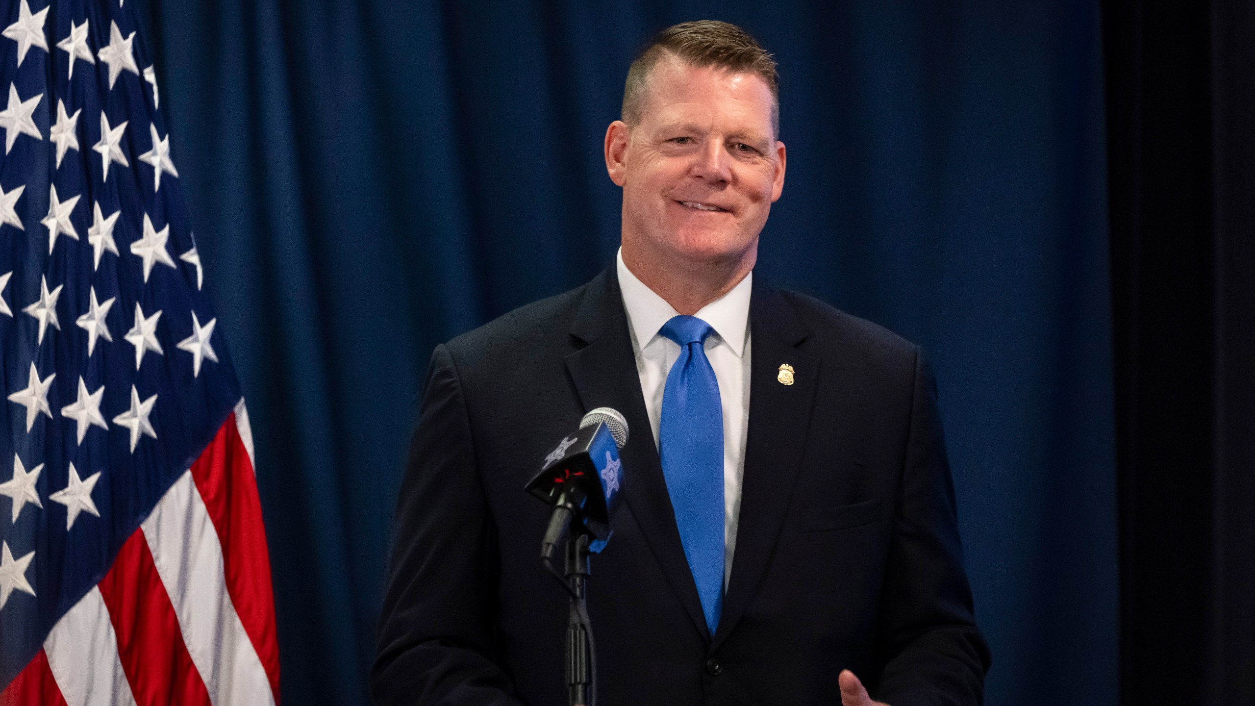 Ronald Rowe Jr., Acting Director of the U.S. Secret Service, speaks to journalists at the agency's headquarters in Washington, Friday, Sept. 20, 2024. (AP Photo/Ben Curtis, Pool)