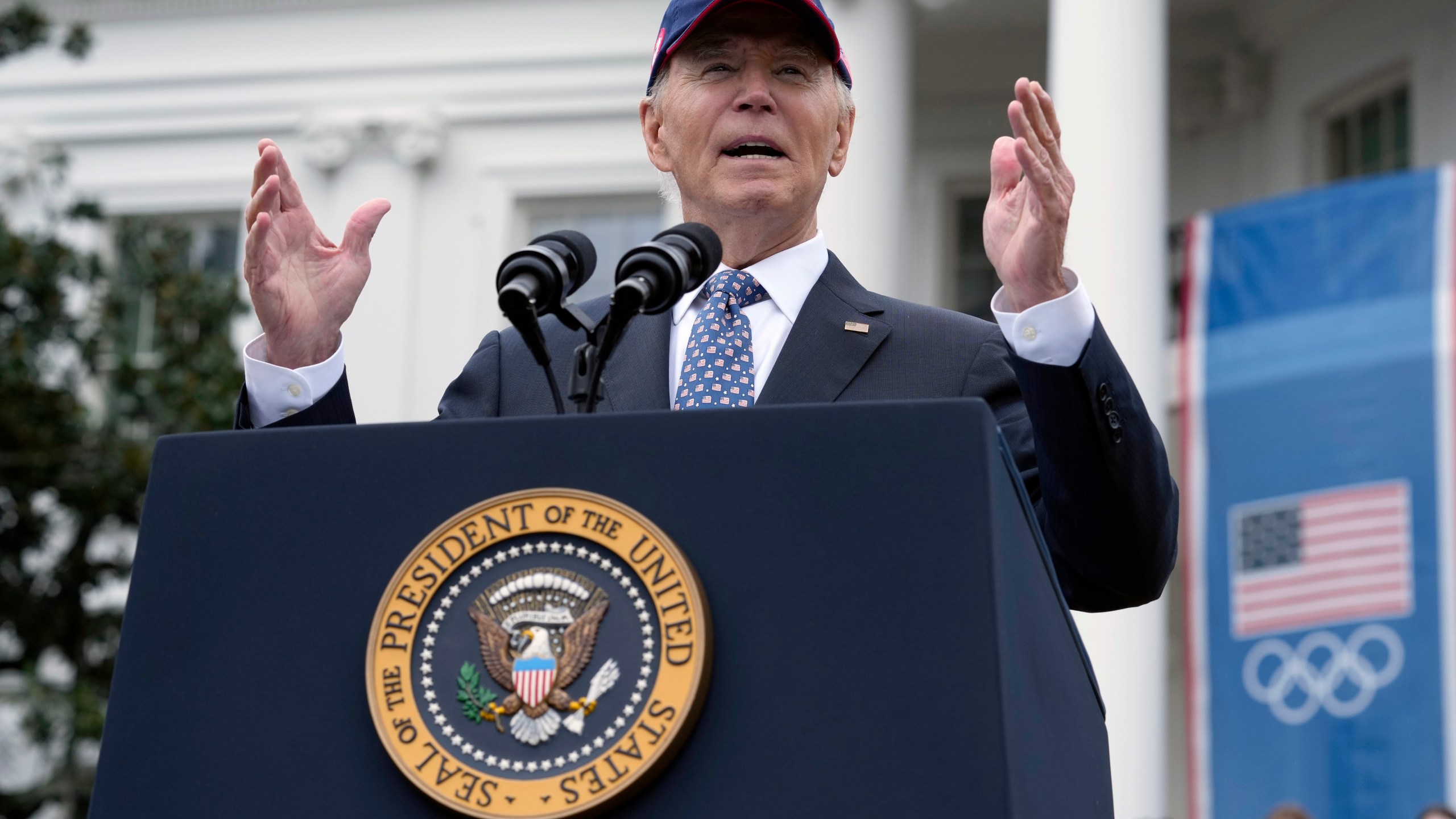 President Joe Biden delivers remarks at an event celebrating the 2024 U.S. Olympic and Paralympic teams on the South Lawn of the White House in Washington, Monday, Sept. 30, 2024. (AP Photo/Susan Walsh)