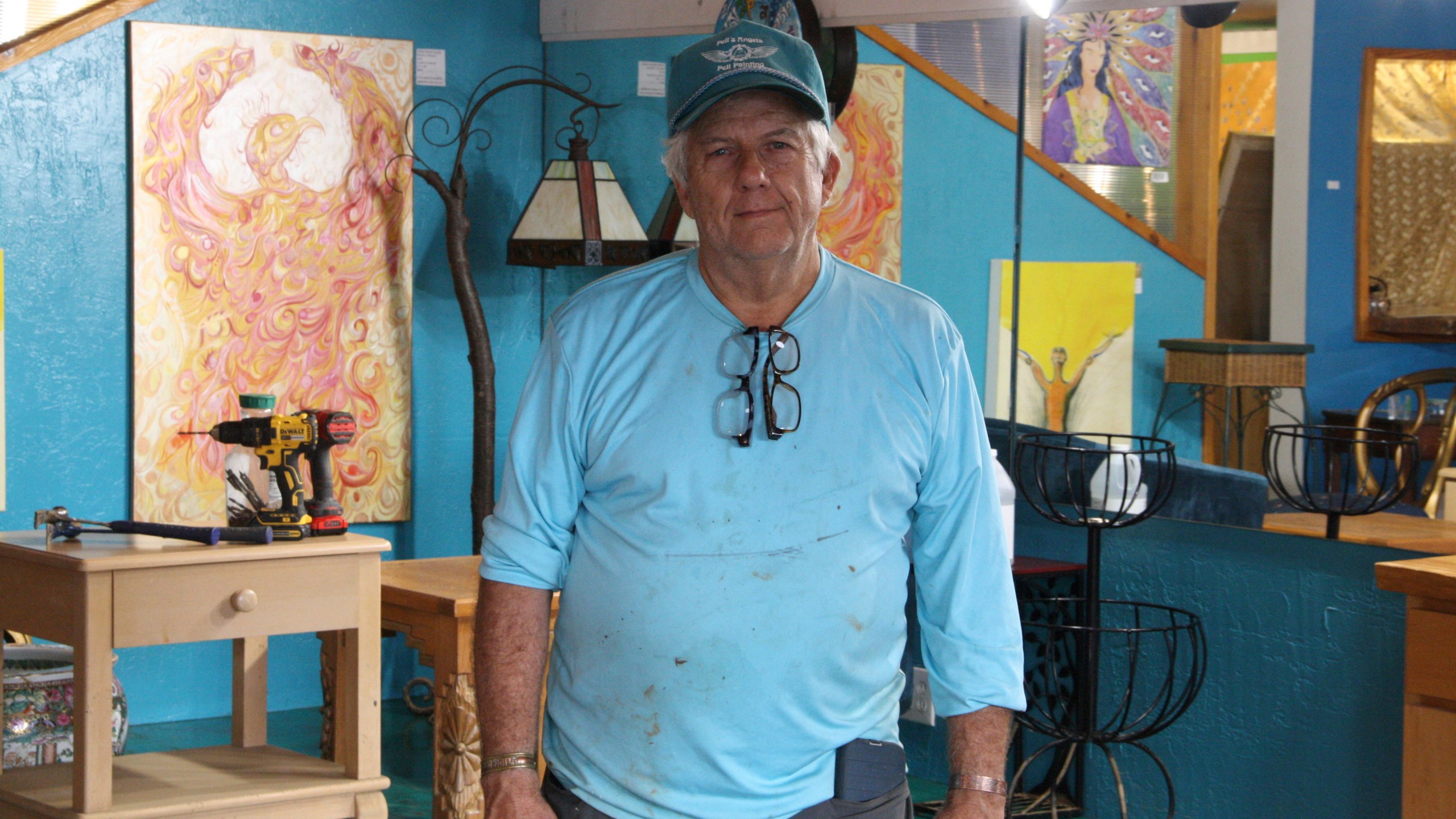 Freddie Pell stands in his art gallery in downtown Boone, N.C., that was flooded when Tropical Storm Helene passed over western North Carolina, Monday, Sept. 30, 2024. (AP Photo/Makiya Seminera)