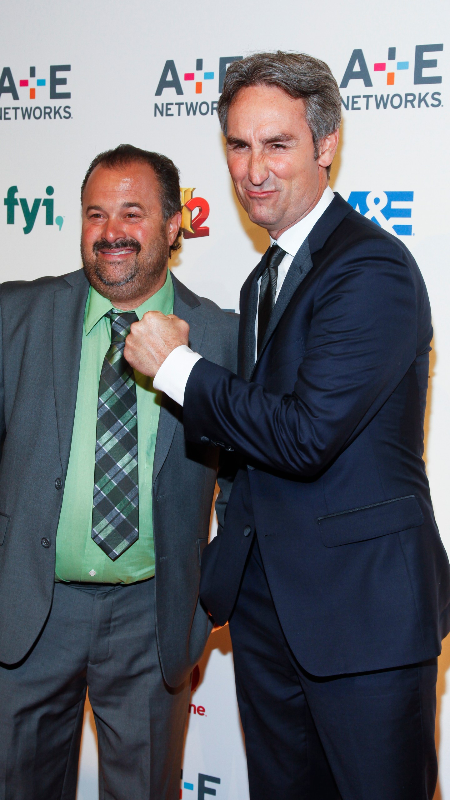 FILE - Frank Fritz, left, and Mike Wolfe, from the series "American Pickers" attend the A+E Networks 2015 Upfront in New York on April 30, 2015. (Photo by Andy Kropa/Invision/AP, File)