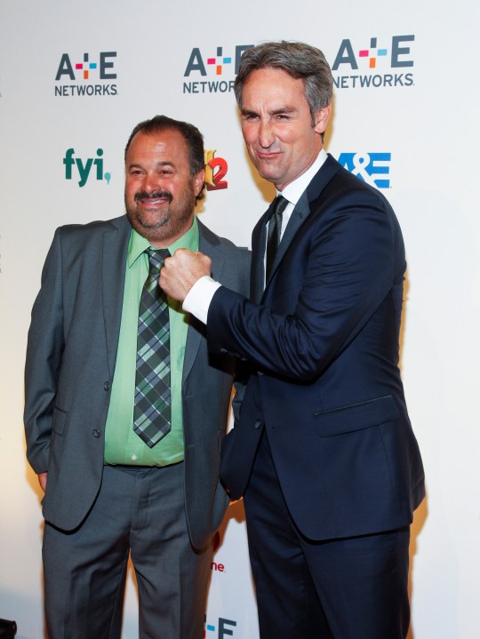 FILE - Frank Fritz, left, and Mike Wolfe, from the series "American Pickers" attend the A+E Networks 2015 Upfront in New York on April 30, 2015. (Photo by Andy Kropa/Invision/AP, File)